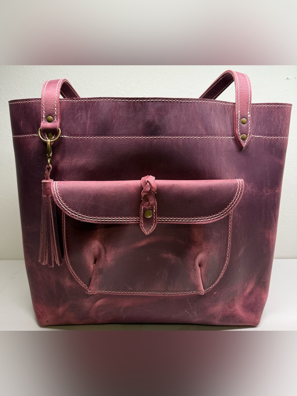 RSD 1948 Leather Lauren Tote Mulberry + Tassel Key Fob